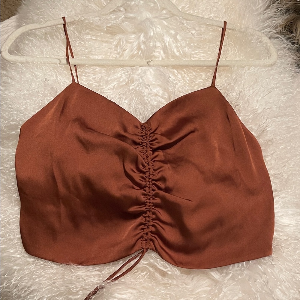 All Saints Rust Silk Camisole with Ruched Detail